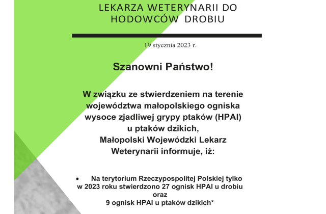 Apel do hodowców drobiu w sprawie wysoce zjadliwej grypy ptaków